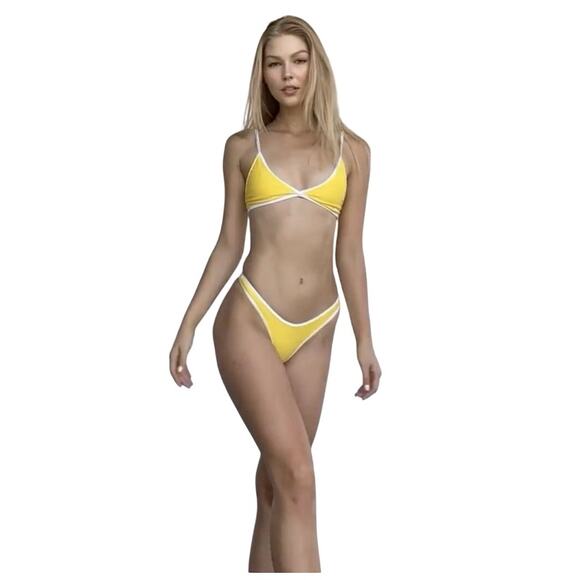 NWT Wilo The Label Women's Butter Yellow 2 Piece Bikini Swimsuit Set Size Small - Picture 1 of 8